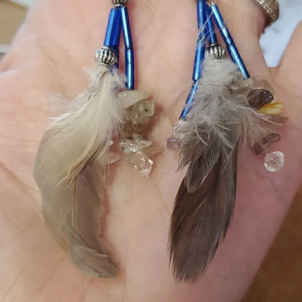 NWT! Artisian handmade feather crystal earrings